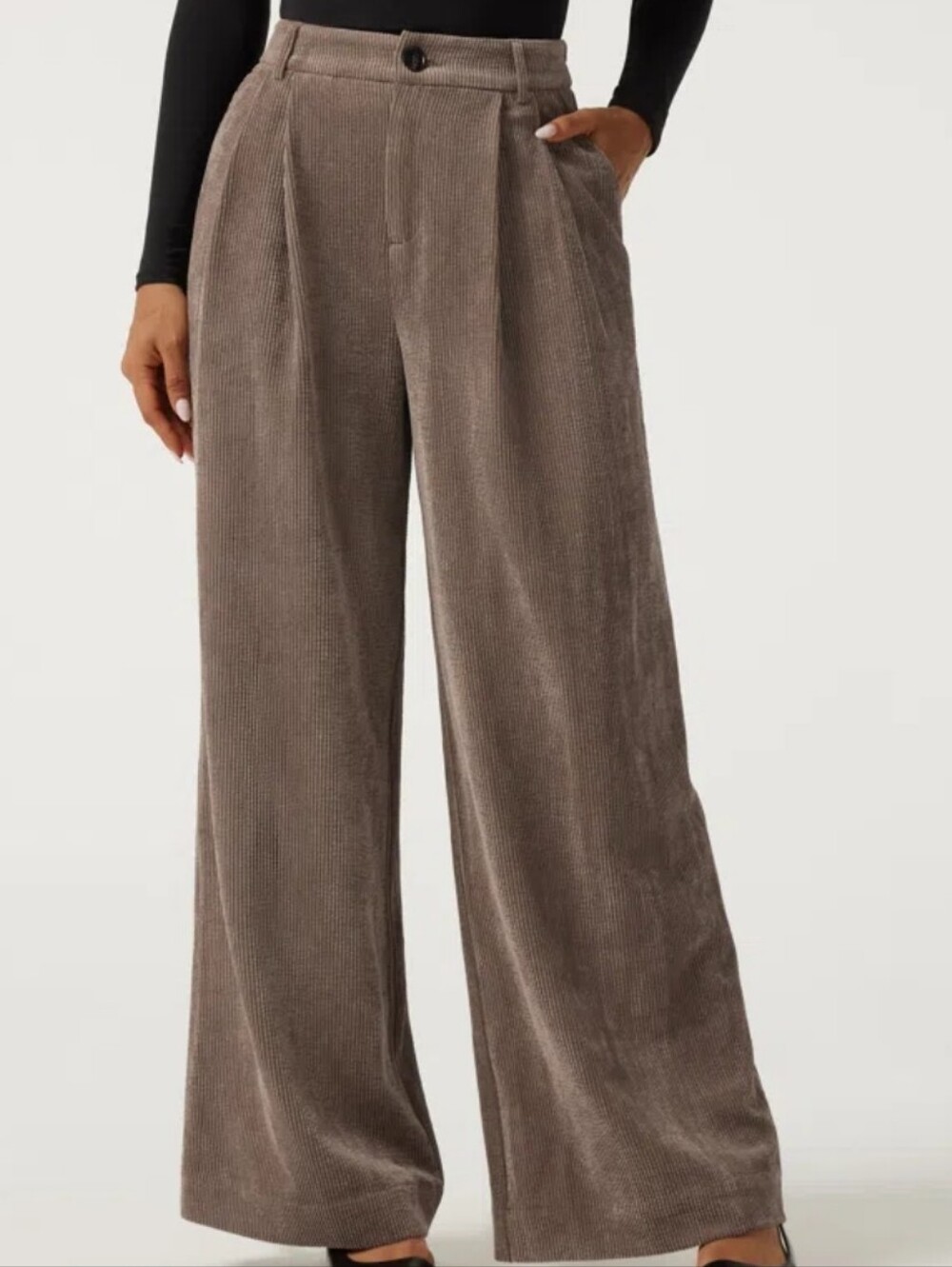 HALARA Wide-Leg Corduroy Pants in Taupe